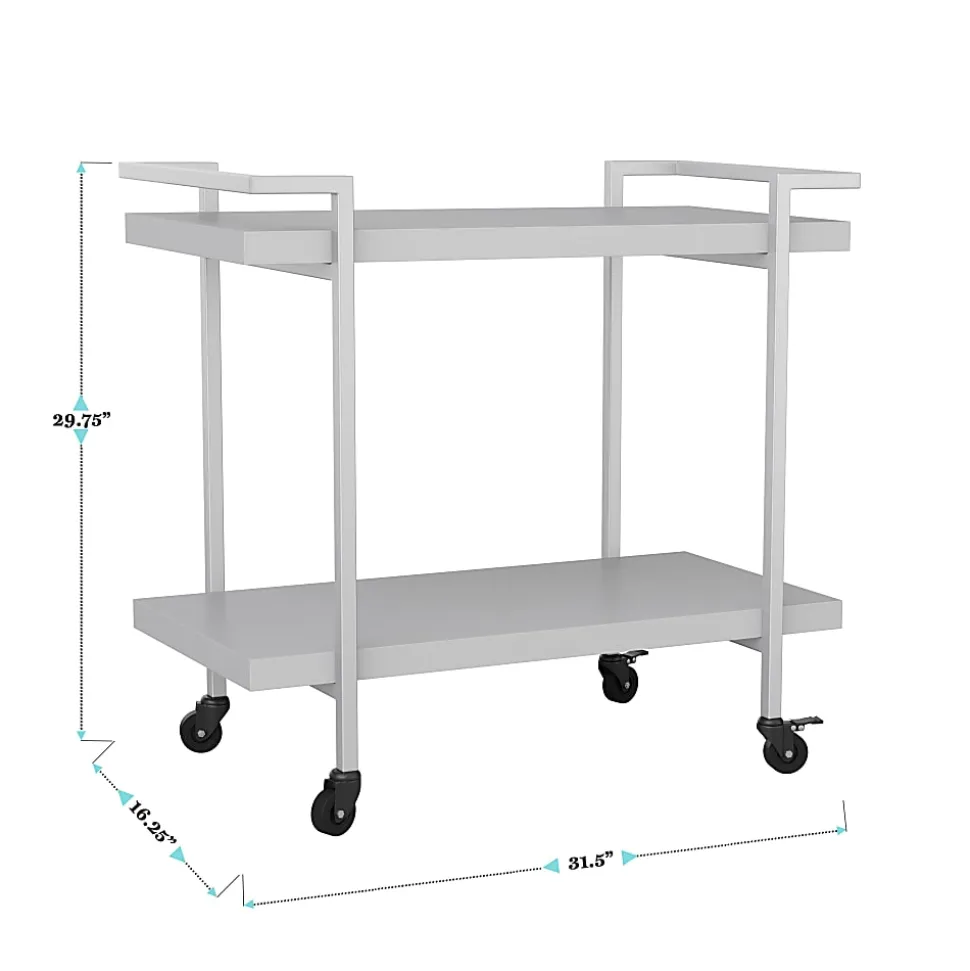 Martha Stewart Liam 2-Tier Office Storage And Printer Cart, Gray/Brushed Nickel