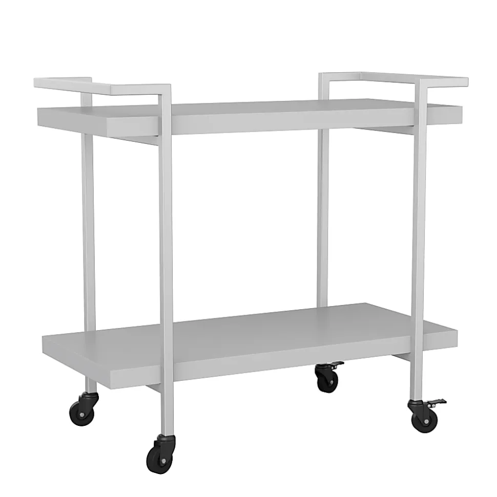 Martha Stewart Liam 2-Tier Office Storage And Printer Cart, Gray/Brushed Nickel