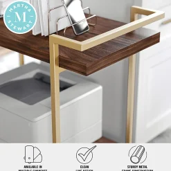 Martha Stewart Liam 2-Tier Office Storage And Printer Cart, Walnut/Polished Brass