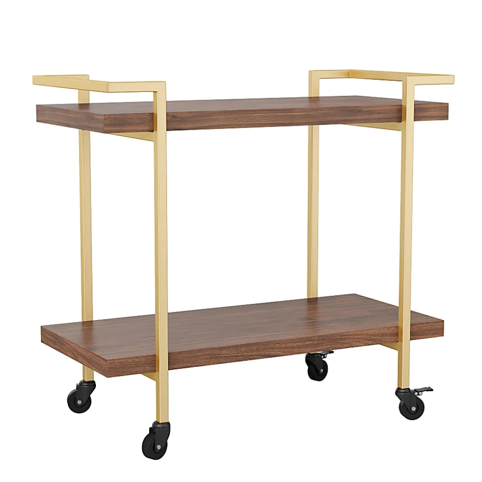 Martha Stewart Liam 2-Tier Office Storage And Printer Cart, Walnut/Polished Brass
