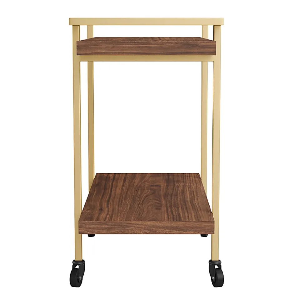 Martha Stewart Liam 2-Tier Office Storage And Printer Cart, Walnut/Polished Brass