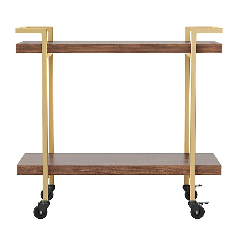 Martha Stewart Liam 2-Tier Office Storage And Printer Cart, Walnut/Polished Brass