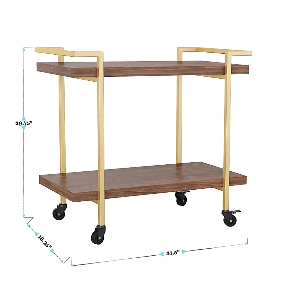 Martha Stewart Liam 2-Tier Office Storage And Printer Cart, Walnut/Polished Brass