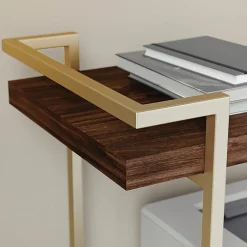 Martha Stewart Liam 2-Tier Office Storage And Printer Cart, Walnut/Polished Brass