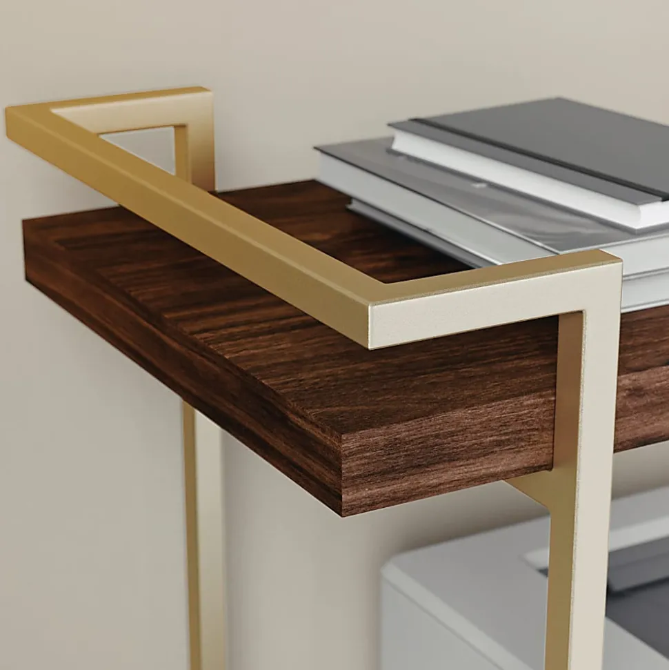 Martha Stewart Liam 2-Tier Office Storage And Printer Cart, Walnut/Polished Brass