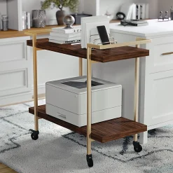 Martha Stewart Liam 2-Tier Office Storage And Printer Cart, Walnut/Polished Brass