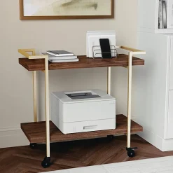 Martha Stewart Liam 2-Tier Office Storage And Printer Cart, Walnut/Polished Brass