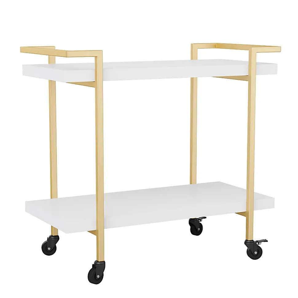 Martha Stewart Liam 2-Tier Office Storage And Printer Cart, White/Polished Brass