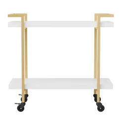 Martha Stewart Liam 2-Tier Office Storage And Printer Cart, White/Polished Brass