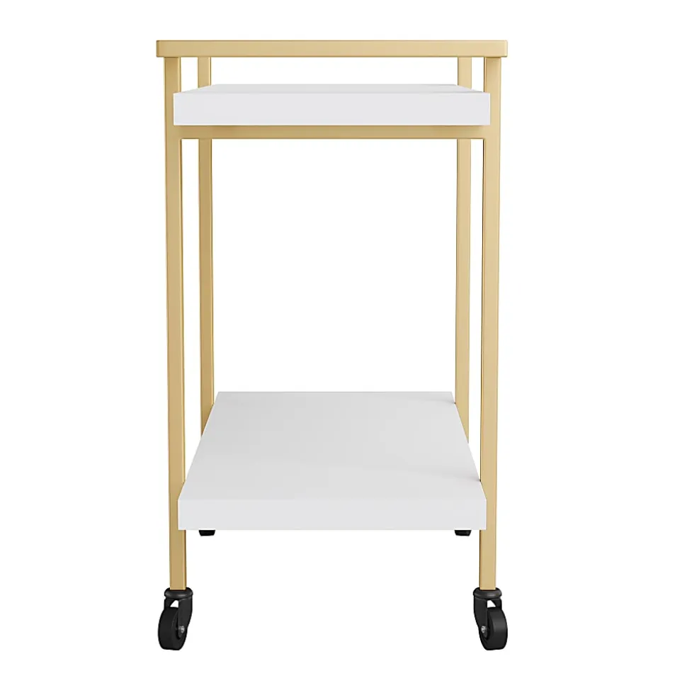 Martha Stewart Liam 2-Tier Office Storage And Printer Cart, White/Polished Brass