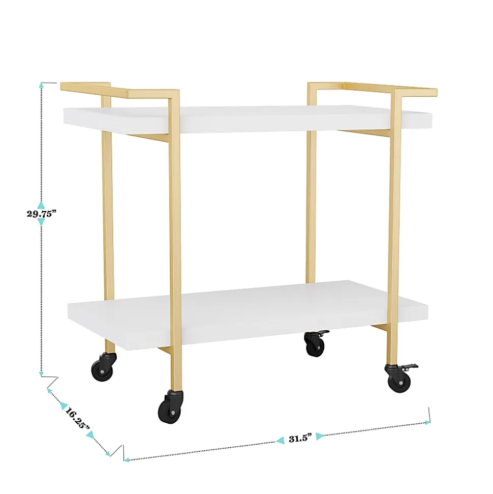 Martha Stewart Liam 2-Tier Office Storage And Printer Cart, White/Polished Brass