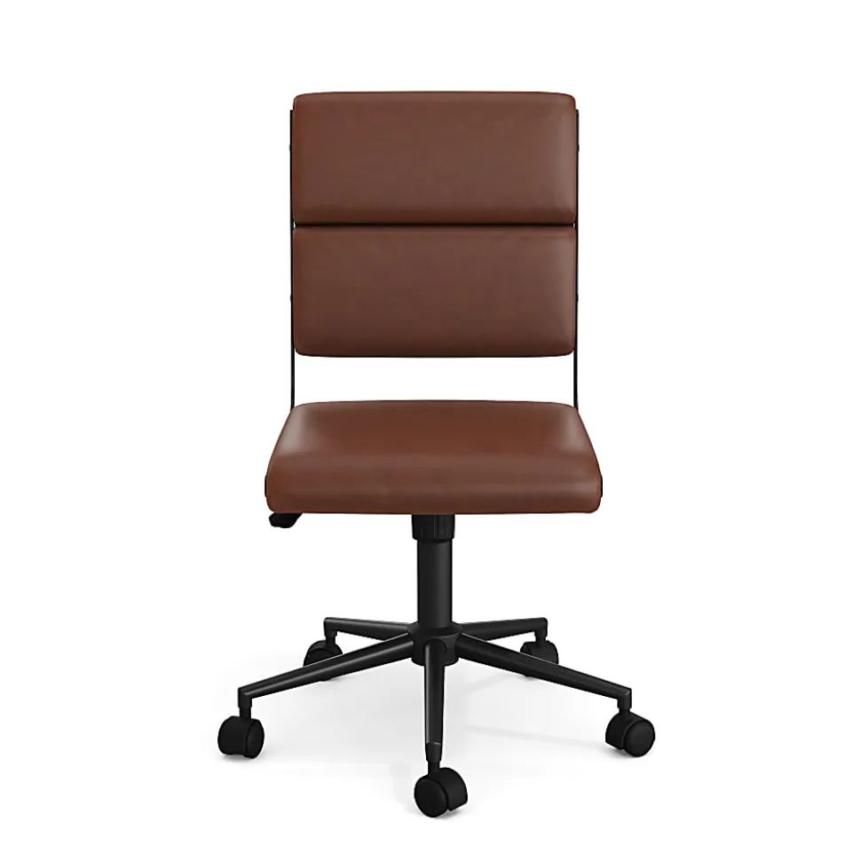 Martha Stewart Lulu Upholstered Office Chair, Saddle Brown Faux Leather/Oil Rubbed Bronze Frame