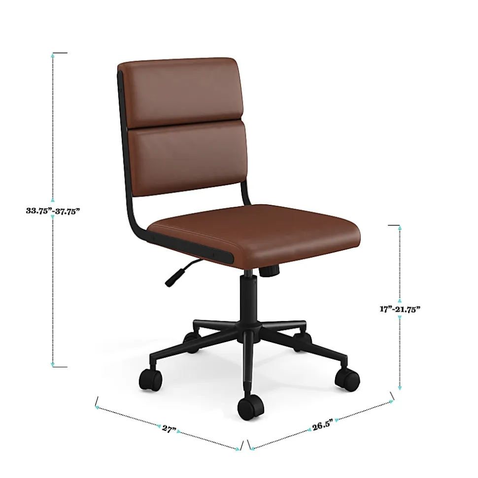 Martha Stewart Lulu Upholstered Office Chair, Saddle Brown Faux Leather/Oil Rubbed Bronze Frame