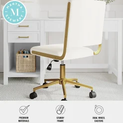 Martha Stewart Lulu Upholstered Office Chair, Off White Faux Leather/Polished Brass Frame