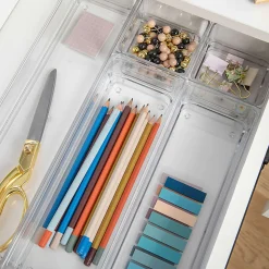 Martha Stewart Miles Plastic Stackable Office Desk Drawer 6-Piece Organizer Set, Clear
