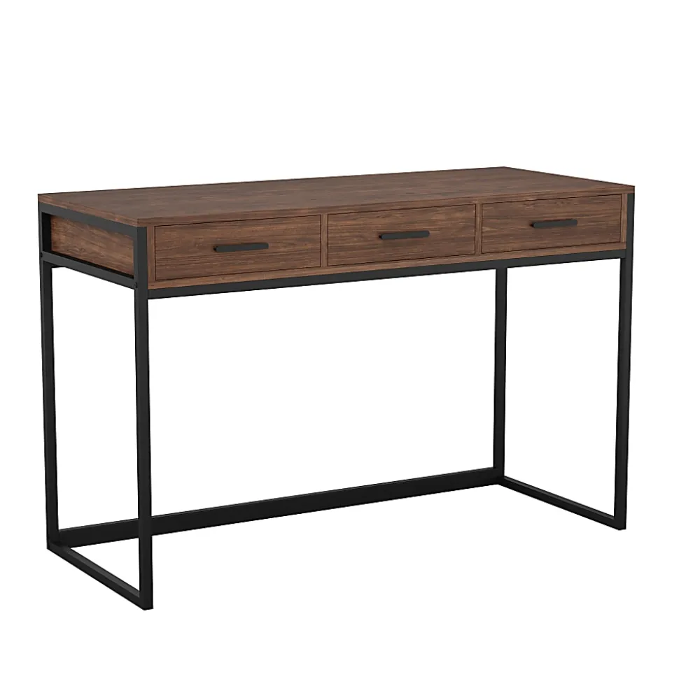 Martha Stewart Ollie Home 47-1/4"W Office Computer Desk With 3 Drawers, Walnut/Oil Rubbed Bronze