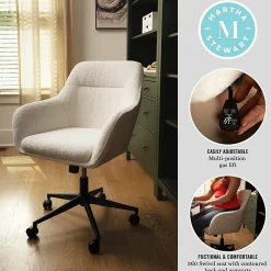 Martha Stewart Rayna Fabric Upholstered Mid-Back Office Task Chair, White/Oil-Rubbed Bronze