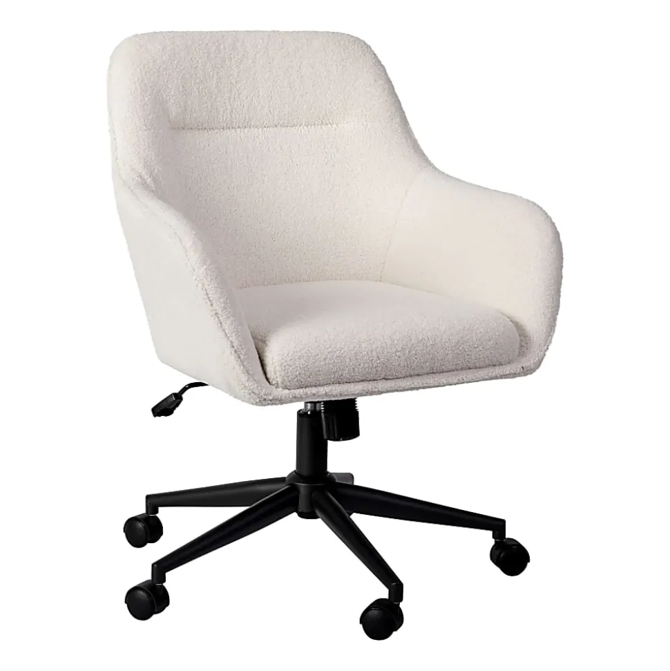 Martha Stewart Rayna Fabric Upholstered Mid-Back Office Task Chair, White/Oil-Rubbed Bronze