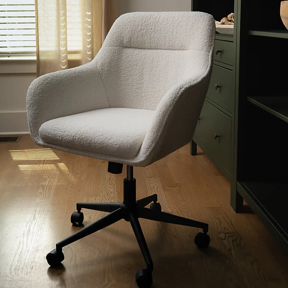 Martha Stewart Rayna Fabric Upholstered Mid-Back Office Task Chair, White/Oil-Rubbed Bronze