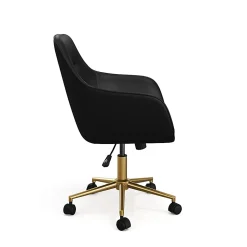 Martha Stewart Rayna Faux Leather Upholstered Office Chair, Black Faux Leather/Polished Brass Frame