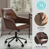 Martha Stewart Rayna Faux Leather Upholstered Mid-Back Office Task Chair, Saddle Brown/Oil-Rubbed Bronze