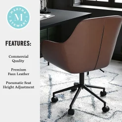 Martha Stewart Rayna Faux Leather Upholstered Mid-Back Office Task Chair, Saddle Brown/Oil-Rubbed Bronze