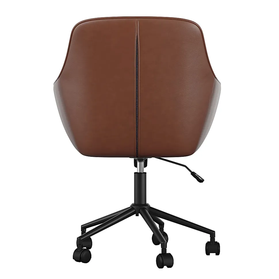 Martha Stewart Rayna Faux Leather Upholstered Mid-Back Office Task Chair, Saddle Brown/Oil-Rubbed Bronze
