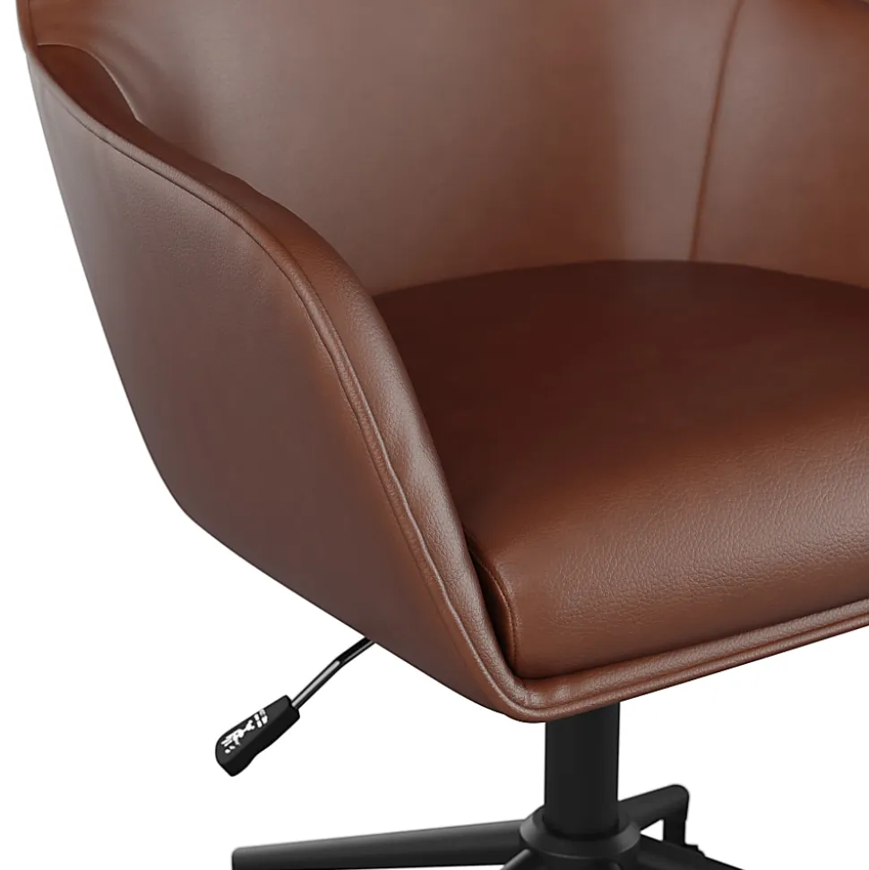 Martha Stewart Rayna Faux Leather Upholstered Mid-Back Office Task Chair, Saddle Brown/Oil-Rubbed Bronze