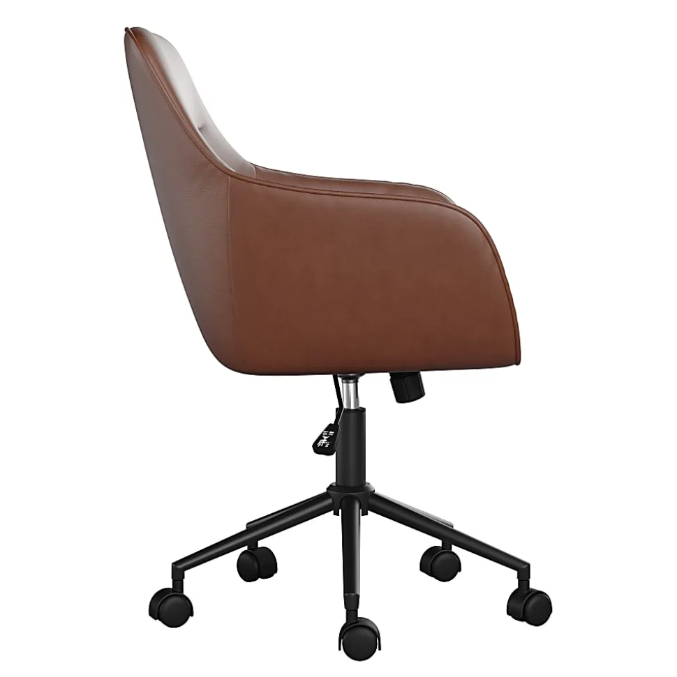 Martha Stewart Rayna Faux Leather Upholstered Mid-Back Office Task Chair, Saddle Brown/Oil-Rubbed Bronze