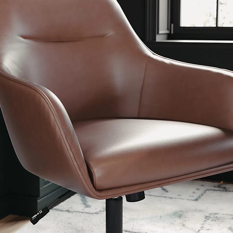Martha Stewart Rayna Faux Leather Upholstered Mid-Back Office Task Chair, Saddle Brown/Oil-Rubbed Bronze