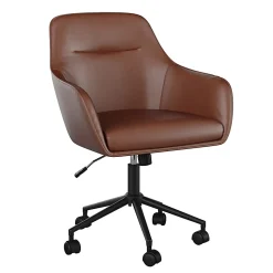 Martha Stewart Rayna Faux Leather Upholstered Mid-Back Office Task Chair, Saddle Brown/Oil-Rubbed Bronze