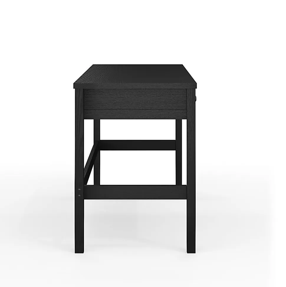 Martha Stewart Rhett Home Office 3 Drawer Desk with Tapered Legs, Black Frame/Oil Rubbed Bronzed Hardware