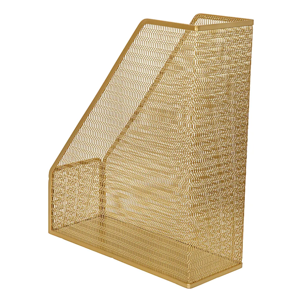 Martha Stewart Ryder Mesh Metal Single-Slot Magazine File Holder Desktop Organizer, 11-1/2"H x 3-3/4"W x 9-3/4"D, Gold