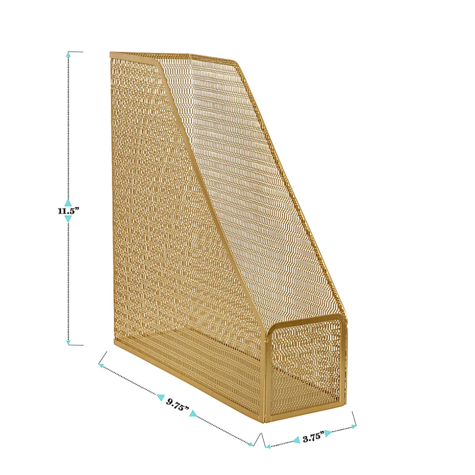 Martha Stewart Ryder Mesh Metal Single-Slot Magazine File Holder Desktop Organizer, 11-1/2"H x 3-3/4"W x 9-3/4"D, Gold
