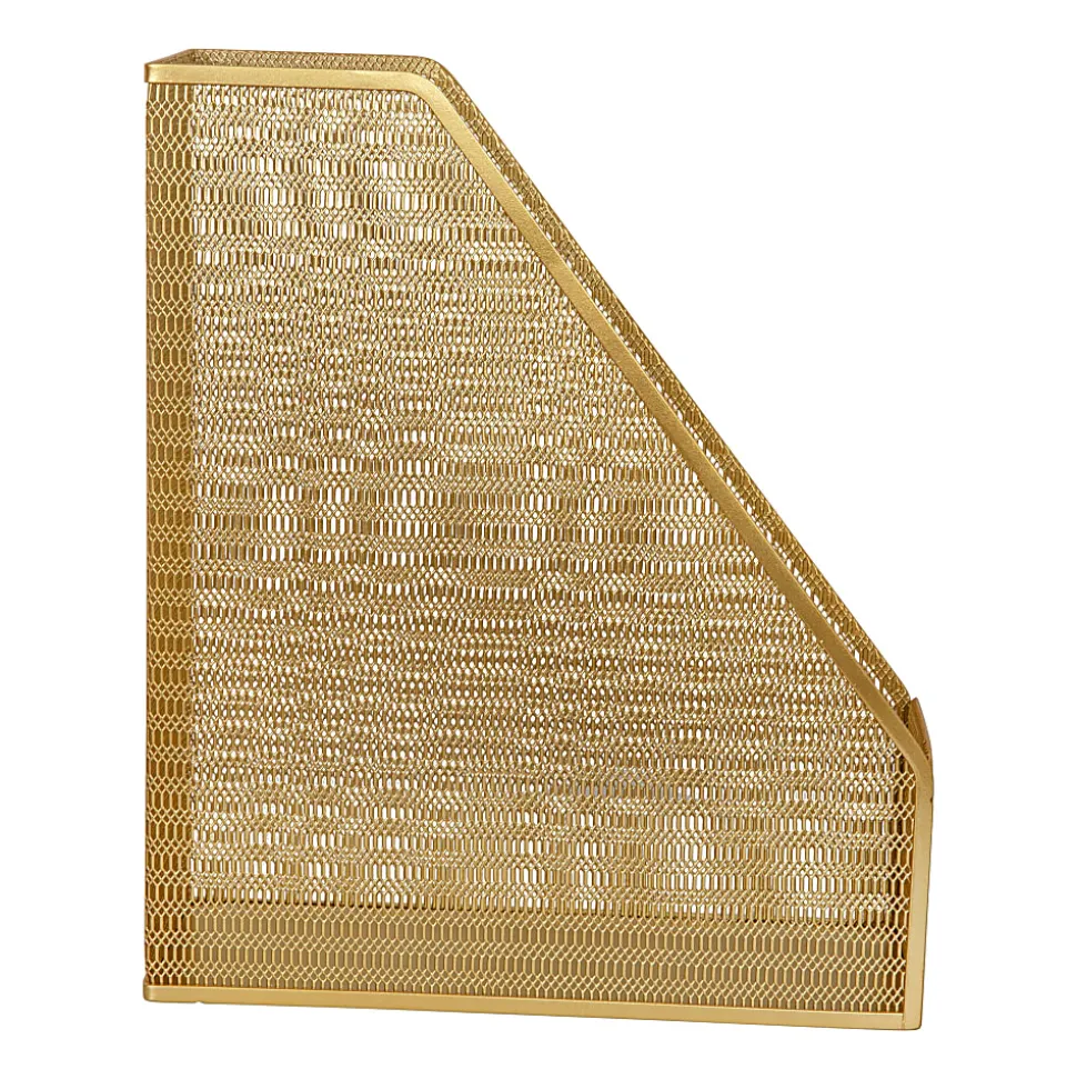 Martha Stewart Ryder Mesh Metal Single-Slot Magazine File Holder Desktop Organizer, 11-1/2"H x 3-3/4"W x 9-3/4"D, Gold