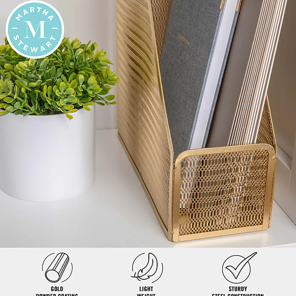 Martha Stewart Ryder Mesh Metal Single-Slot Magazine File Holder Desktop Organizer, 11-1/2"H x 3-3/4"W x 9-3/4"D, Gold