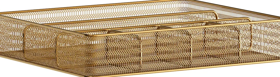 Martha Stewart Ryder Mesh Metal 6-Compartment Larger Desk Drawer Organizer, 2-1/4"H x 14-3/4"W x 12-1/4"D, Gold