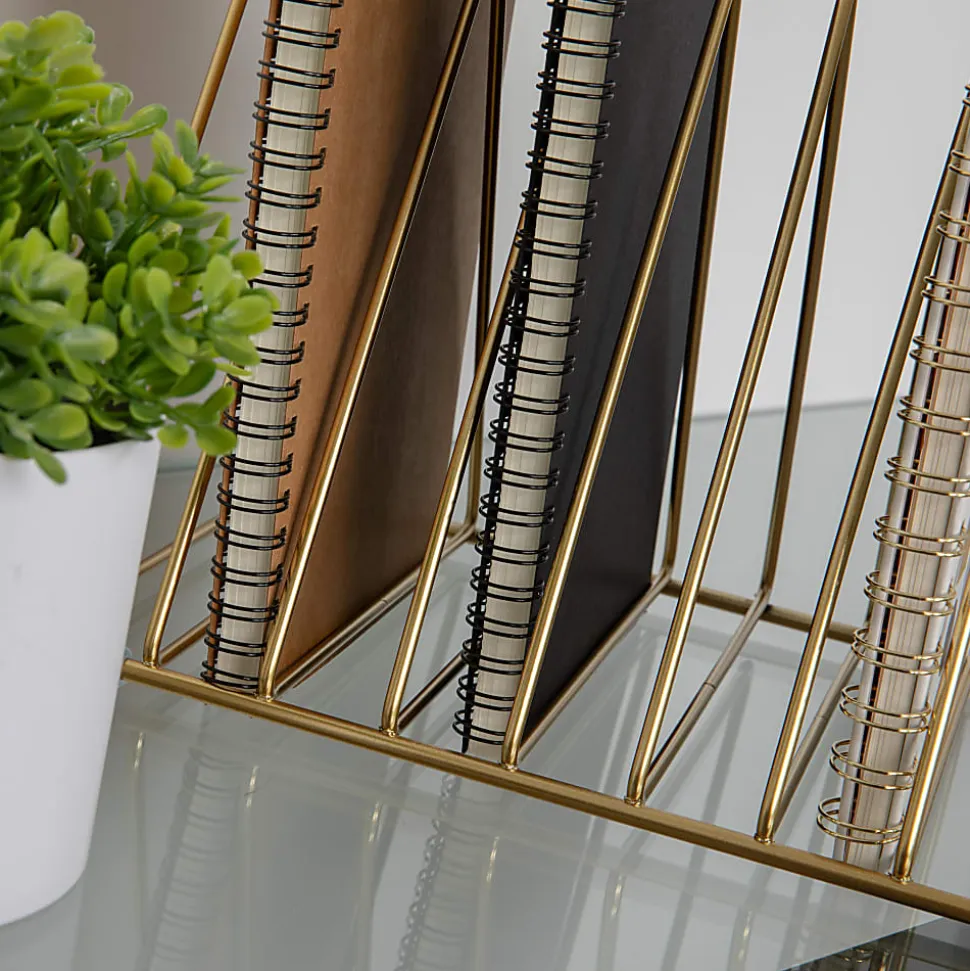 Martha Stewart Ryder Mesh Metal 9-Slot Triangle Magazine File Holder, 7"H x 10-1/4"W x 7"D, Gold