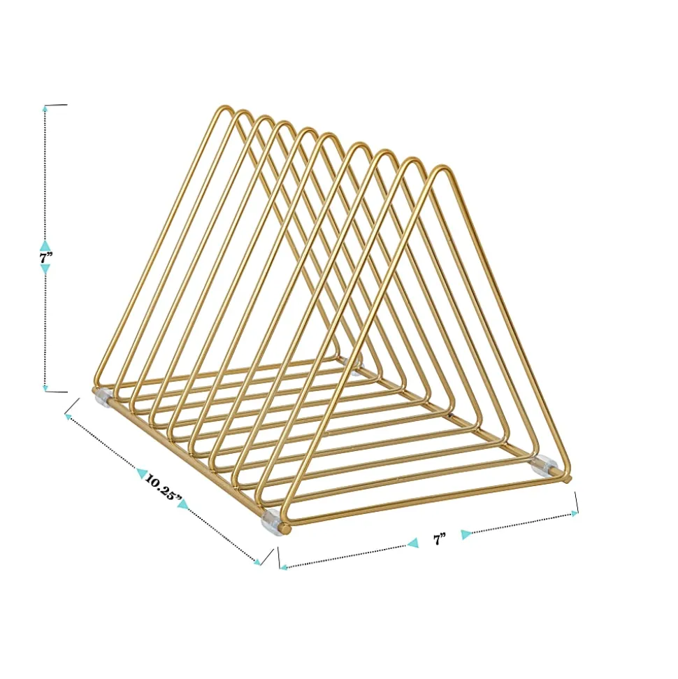 Martha Stewart Ryder Mesh Metal 9-Slot Triangle Magazine File Holder, 7"H x 10-1/4"W x 7"D, Gold