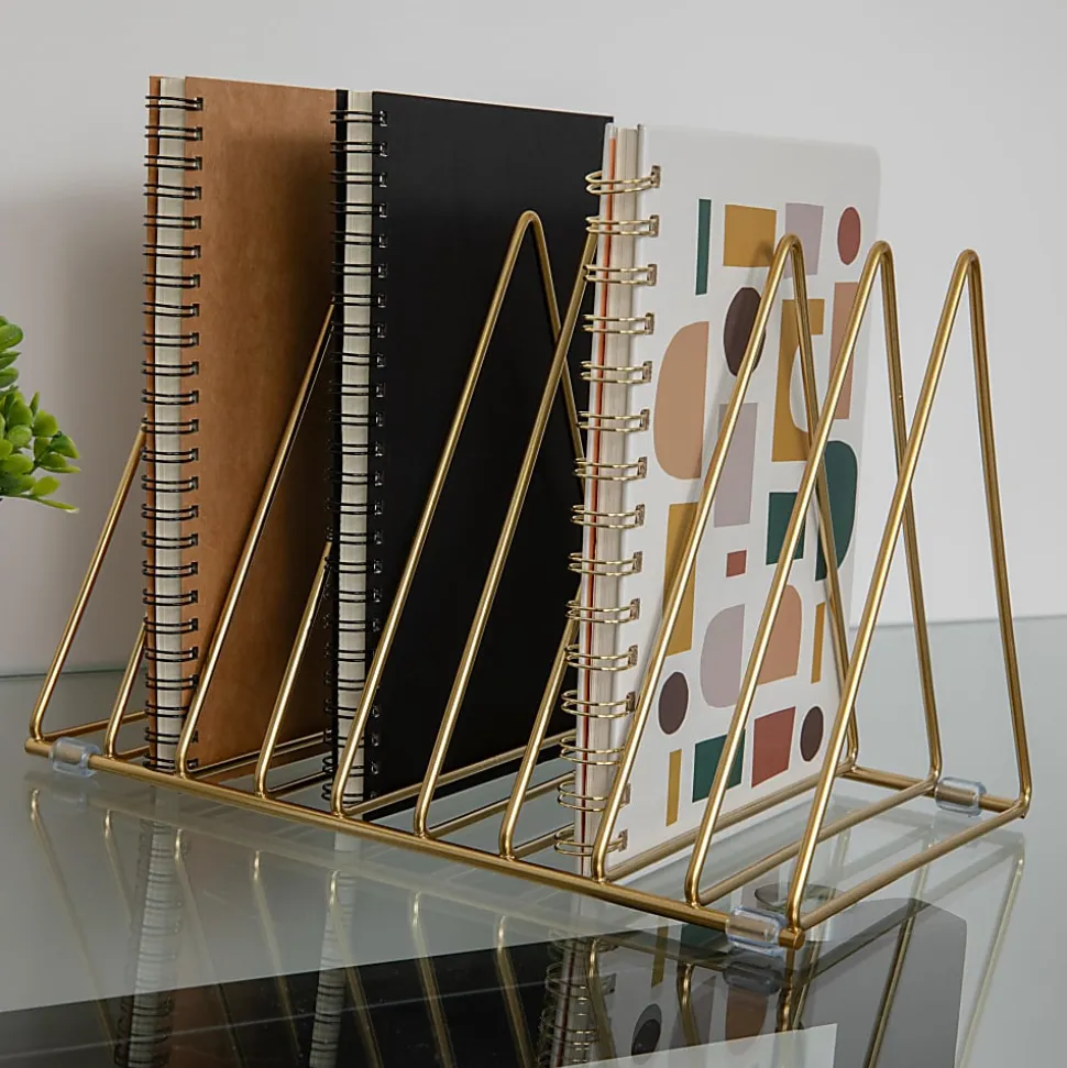 Martha Stewart Ryder Mesh Metal 9-Slot Triangle Magazine File Holder, 7"H x 10-1/4"W x 7"D, Gold
