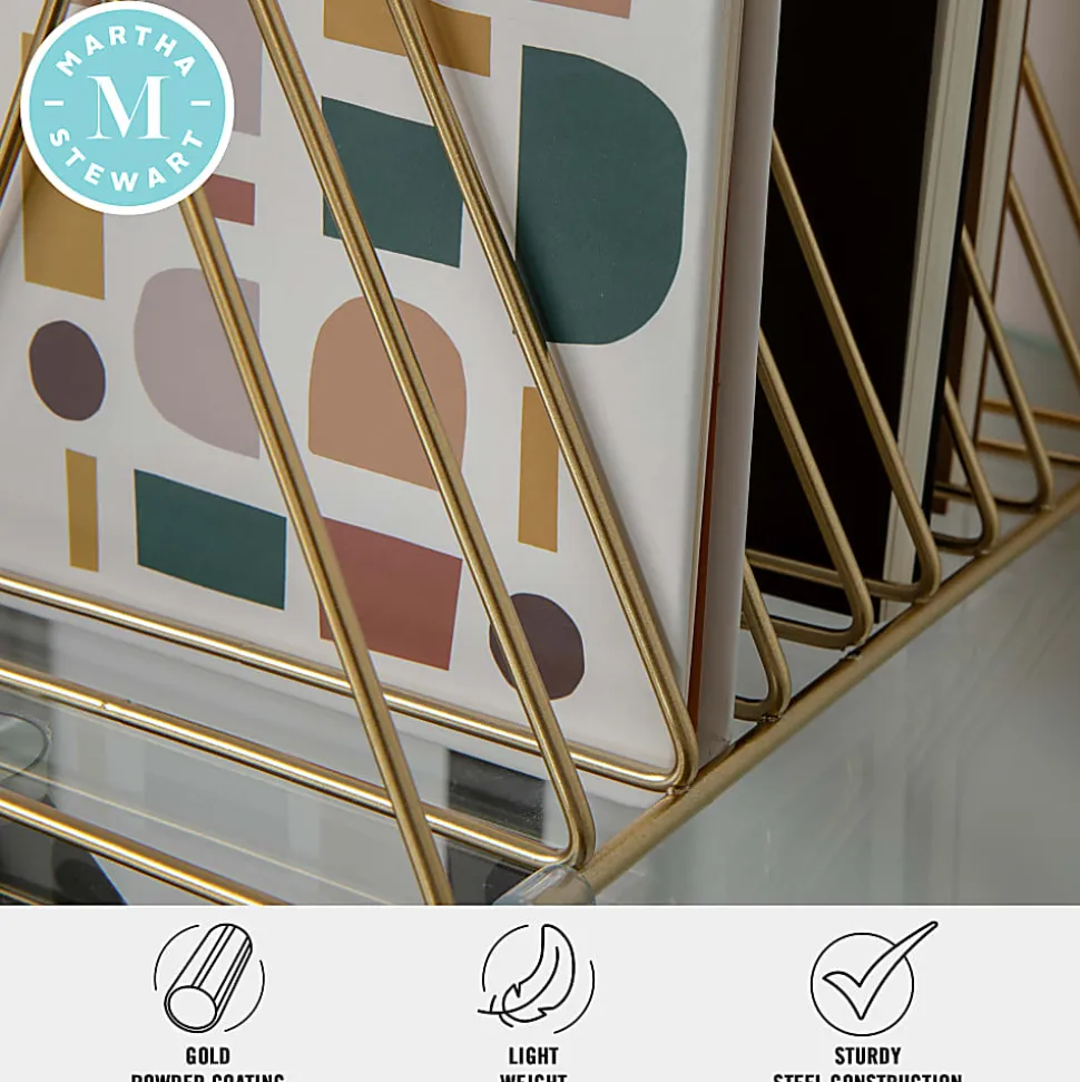 Martha Stewart Ryder Mesh Metal 9-Slot Triangle Magazine File Holder, 7"H x 10-1/4"W x 7"D, Gold