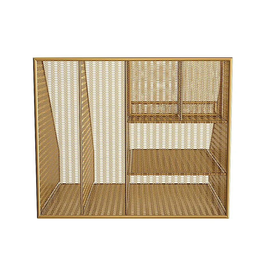 Martha Stewart Ryder Mesh Metal Large Desktop Organizer With Magazine File Holder, Pen Holder And Storage, 10"H x 12-1/2"W x 10"D, Gold