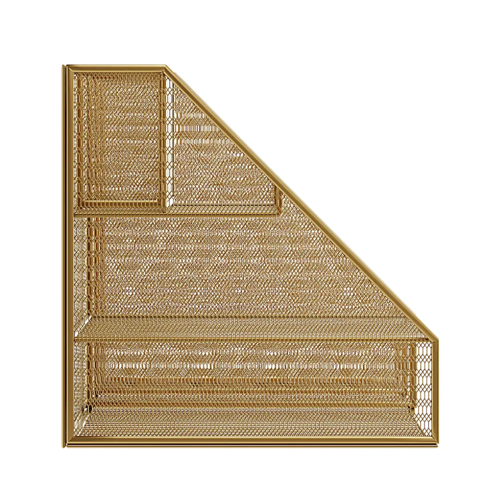 Martha Stewart Ryder Mesh Metal Large Desktop Organizer With Magazine File Holder, Pen Holder And Storage, 10"H x 12-1/2"W x 10"D, Gold