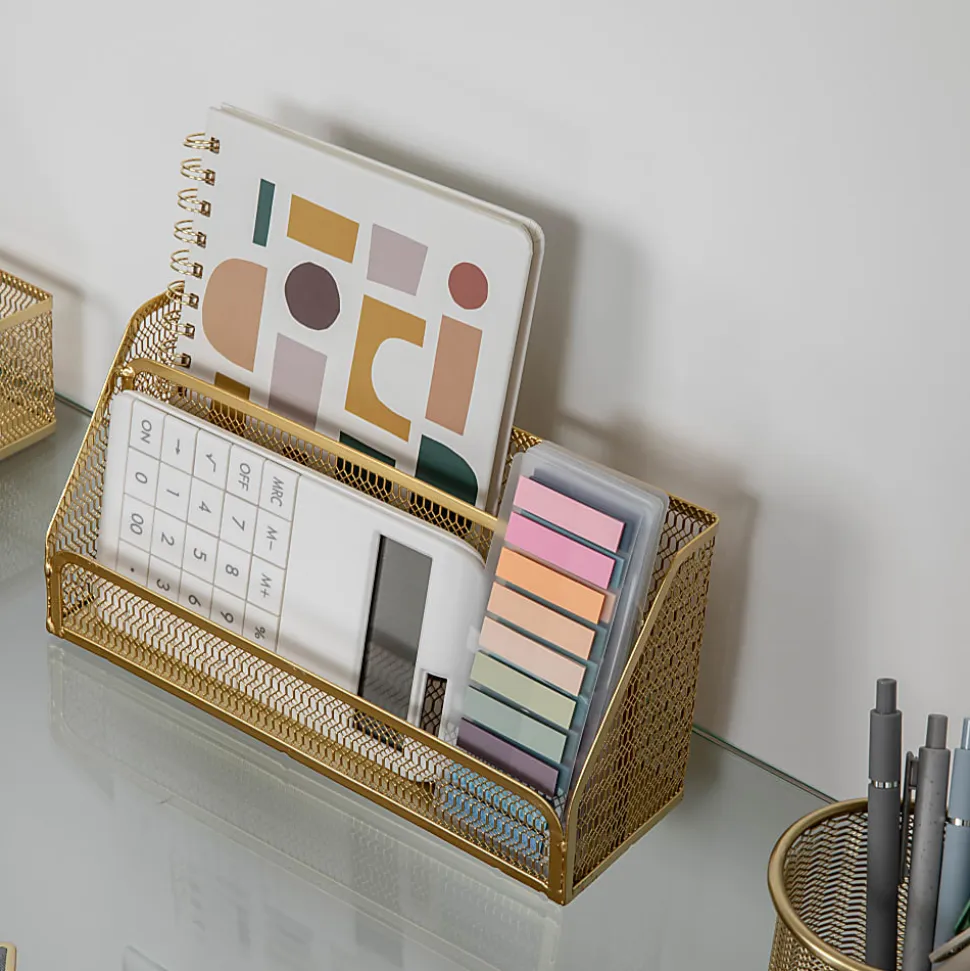 Martha Stewart Ryder Mesh Metal 6-Piece Desktop Organizer Set, Gold