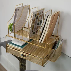 Martha Stewart Ryder Mesh Metal Large Desktop Organizer With Paper File Letter Holder And Drawer, 7