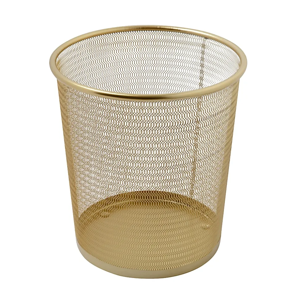 Martha Stewart Ryder Mesh Metal Trash Can, 4.5 Gallon, Gold