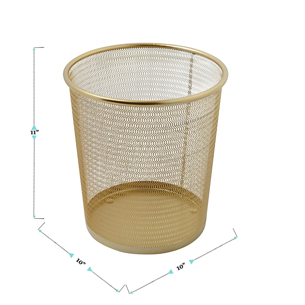 Martha Stewart Ryder Mesh Metal Trash Can, 4.5 Gallon, Gold