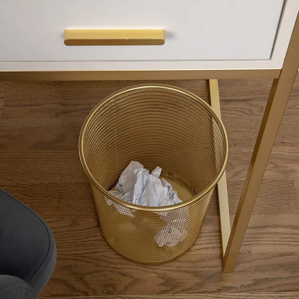 Martha Stewart Ryder Mesh Metal Trash Can, 4.5 Gallon, Gold