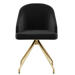 Martha Stewart Sora Upholstered Mid-Back Stationary Office Task Chair, Velvet, Black/Polished Nickel