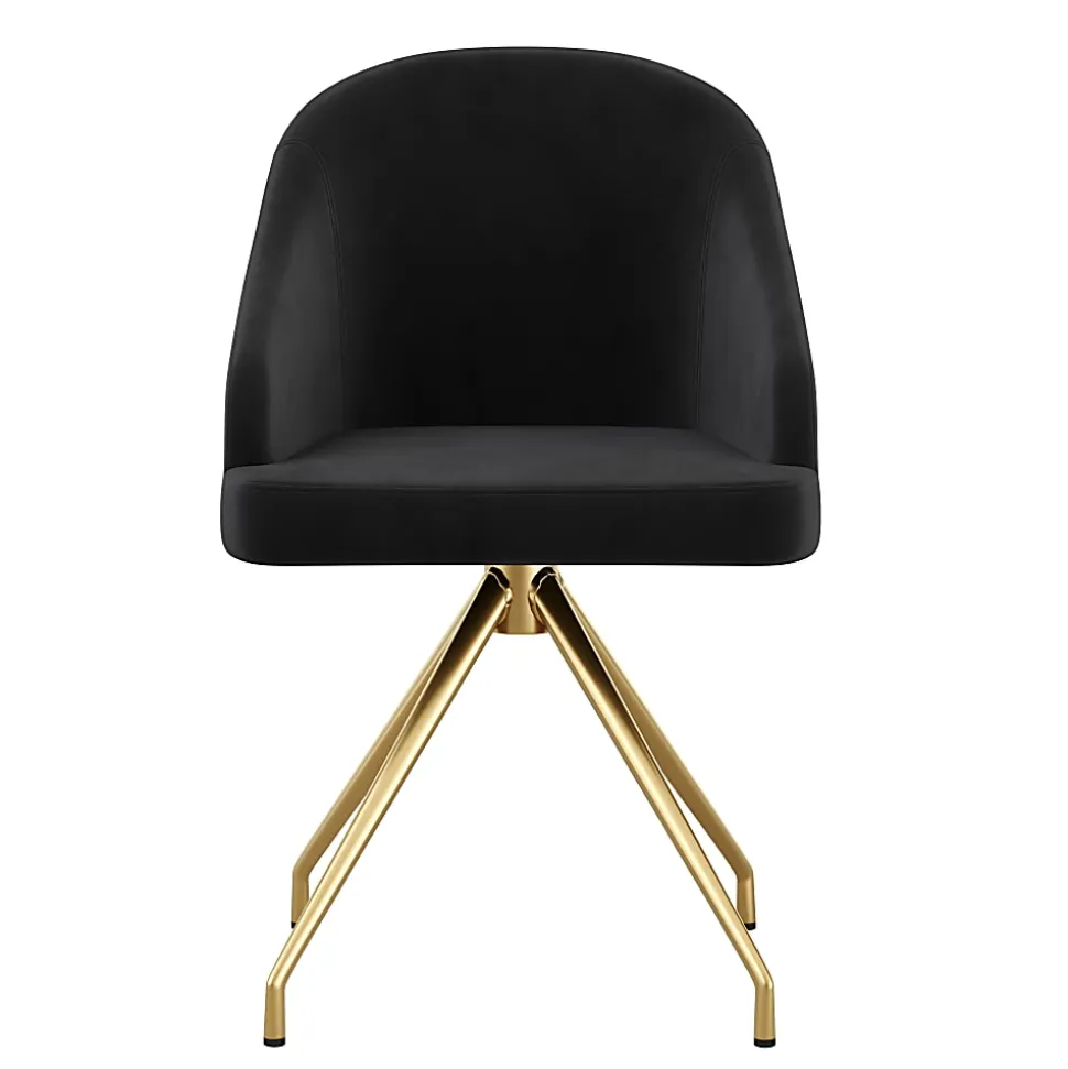 Martha Stewart Sora Upholstered Mid-Back Stationary Office Task Chair, Velvet, Black/Polished Nickel